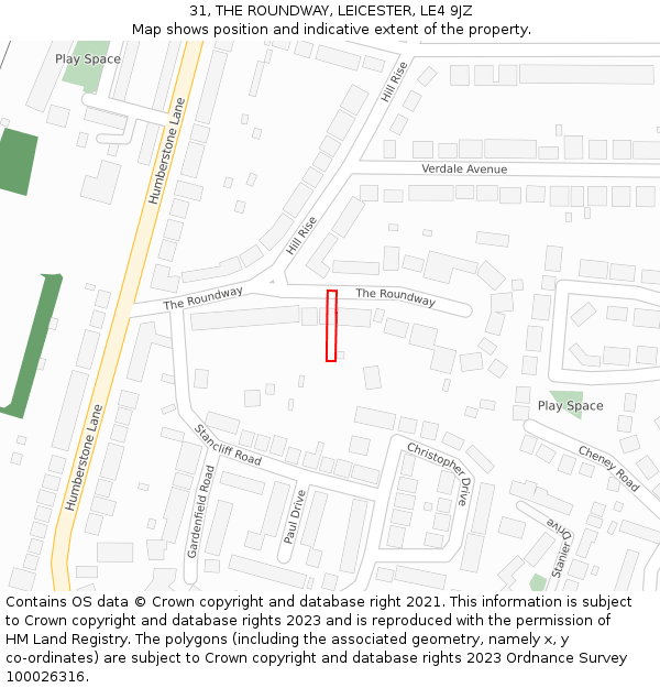 31, THE ROUNDWAY, LEICESTER, LE4 9JZ: Location map and indicative extent of plot
