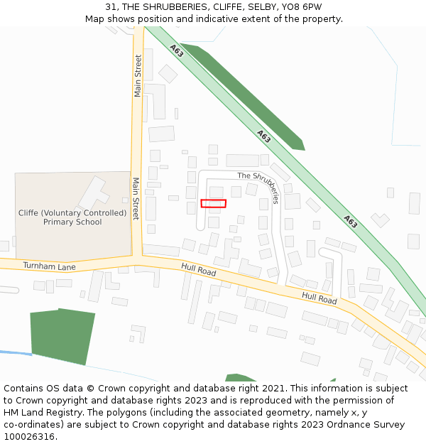 31, THE SHRUBBERIES, CLIFFE, SELBY, YO8 6PW: Location map and indicative extent of plot