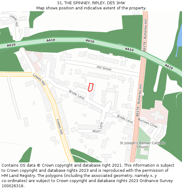 31, THE SPINNEY, RIPLEY, DE5 3HW: Location map and indicative extent of plot