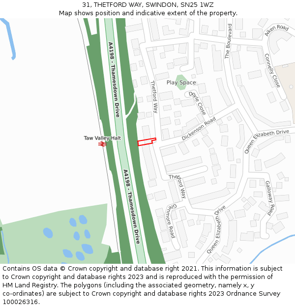 31, THETFORD WAY, SWINDON, SN25 1WZ: Location map and indicative extent of plot