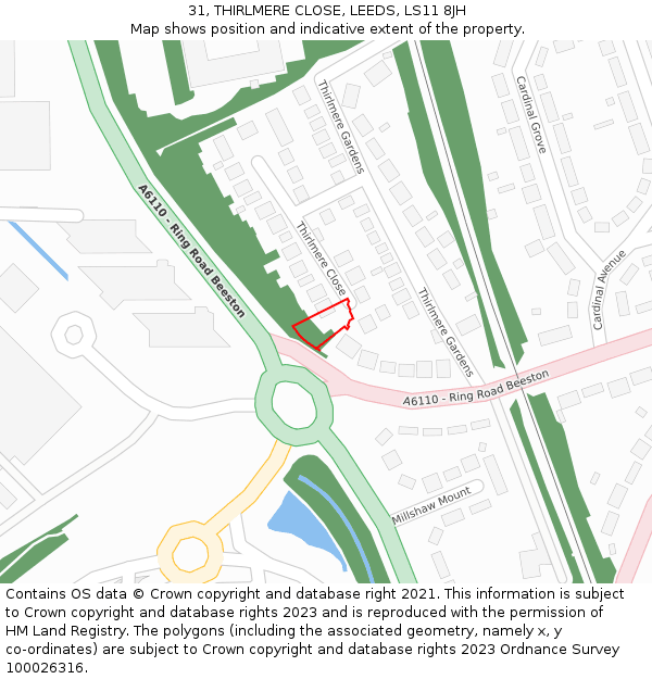31, THIRLMERE CLOSE, LEEDS, LS11 8JH: Location map and indicative extent of plot