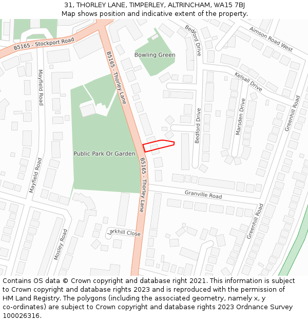 31, THORLEY LANE, TIMPERLEY, ALTRINCHAM, WA15 7BJ: Location map and indicative extent of plot