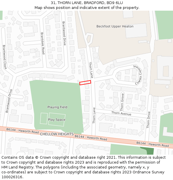 31, THORN LANE, BRADFORD, BD9 6LU: Location map and indicative extent of plot