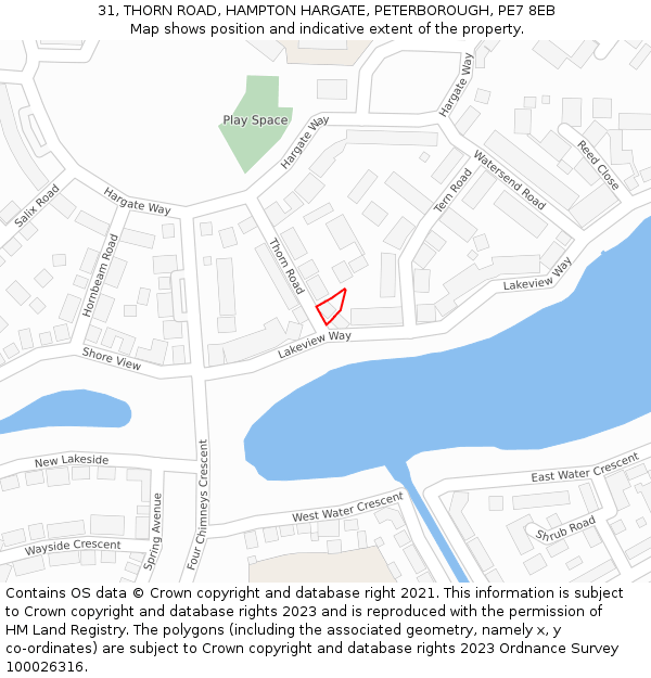 31, THORN ROAD, HAMPTON HARGATE, PETERBOROUGH, PE7 8EB: Location map and indicative extent of plot