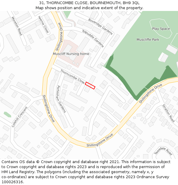 31, THORNCOMBE CLOSE, BOURNEMOUTH, BH9 3QL: Location map and indicative extent of plot