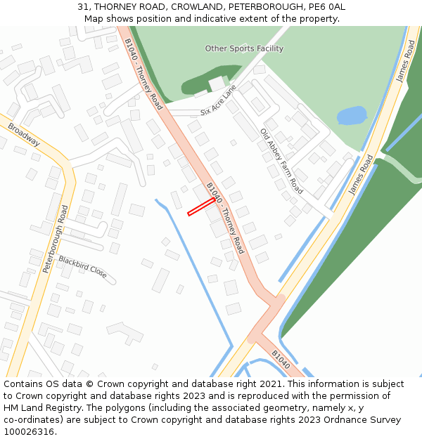 31, THORNEY ROAD, CROWLAND, PETERBOROUGH, PE6 0AL: Location map and indicative extent of plot