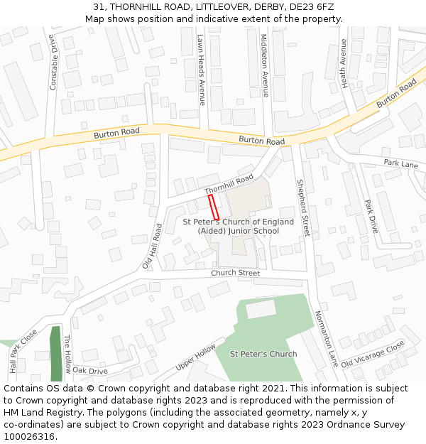31, THORNHILL ROAD, LITTLEOVER, DERBY, DE23 6FZ: Location map and indicative extent of plot