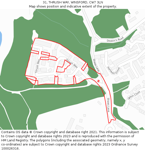 31, THRUSH WAY, WINSFORD, CW7 3LN: Location map and indicative extent of plot