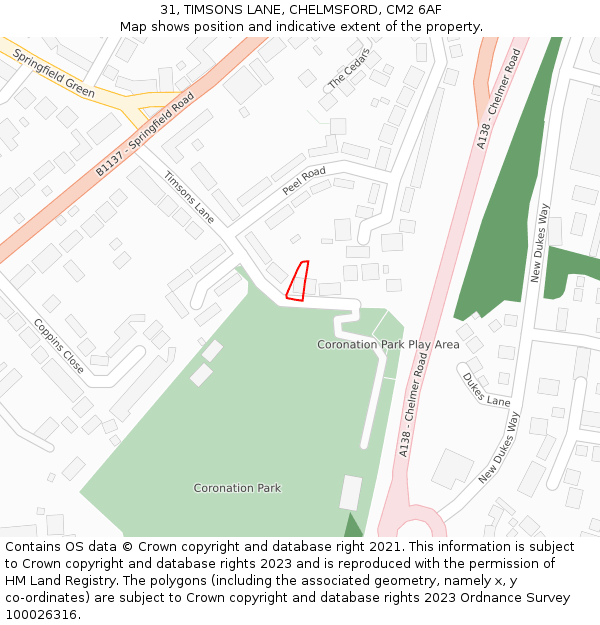 31, TIMSONS LANE, CHELMSFORD, CM2 6AF: Location map and indicative extent of plot