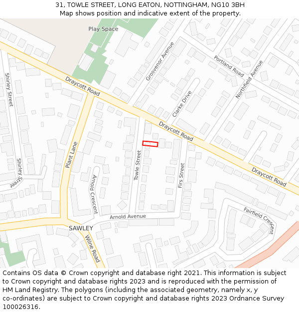 31, TOWLE STREET, LONG EATON, NOTTINGHAM, NG10 3BH: Location map and indicative extent of plot