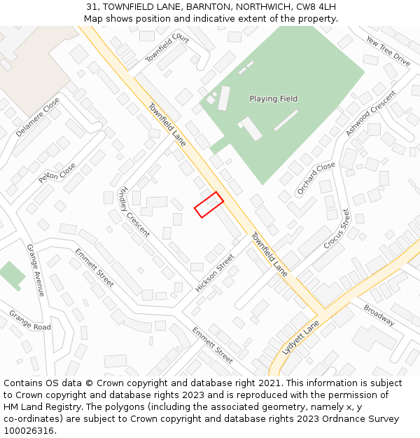31, TOWNFIELD LANE, BARNTON, NORTHWICH, CW8 4LH: Location map and indicative extent of plot