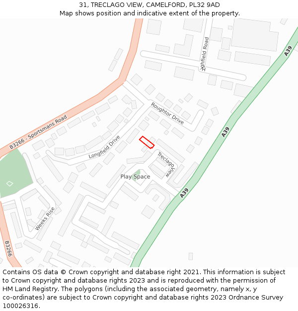 31, TRECLAGO VIEW, CAMELFORD, PL32 9AD: Location map and indicative extent of plot
