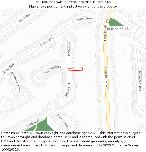 31, TRINITY ROAD, SUTTON COLDFIELD, B75 6TG: Location map and indicative extent of plot