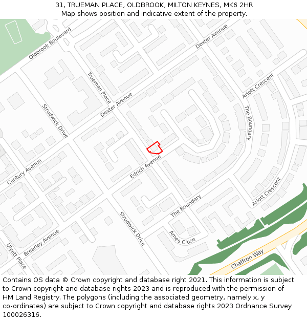 31, TRUEMAN PLACE, OLDBROOK, MILTON KEYNES, MK6 2HR: Location map and indicative extent of plot