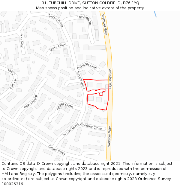 31, TURCHILL DRIVE, SUTTON COLDFIELD, B76 1YQ: Location map and indicative extent of plot