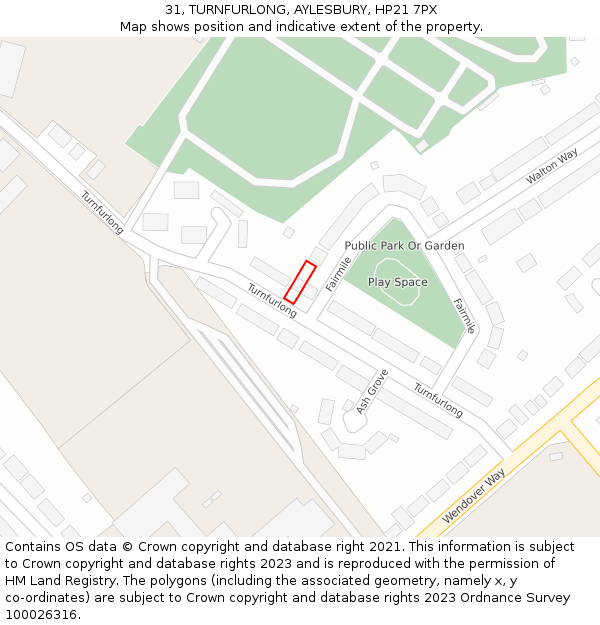 31, TURNFURLONG, AYLESBURY, HP21 7PX: Location map and indicative extent of plot