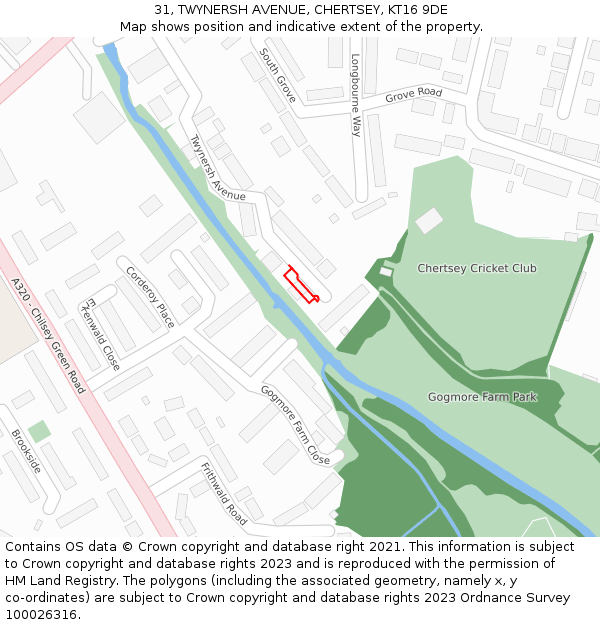 31, TWYNERSH AVENUE, CHERTSEY, KT16 9DE: Location map and indicative extent of plot