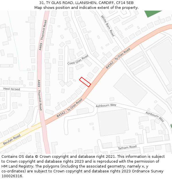 31, TY GLAS ROAD, LLANISHEN, CARDIFF, CF14 5EB: Location map and indicative extent of plot