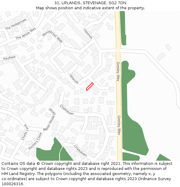 31, UPLANDS, STEVENAGE, SG2 7DN: Location map and indicative extent of plot