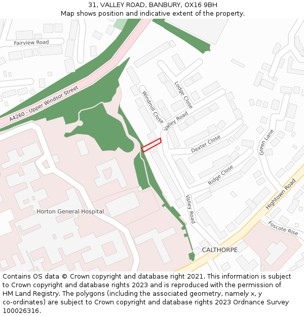31, VALLEY ROAD, BANBURY, OX16 9BH: Location map and indicative extent of plot