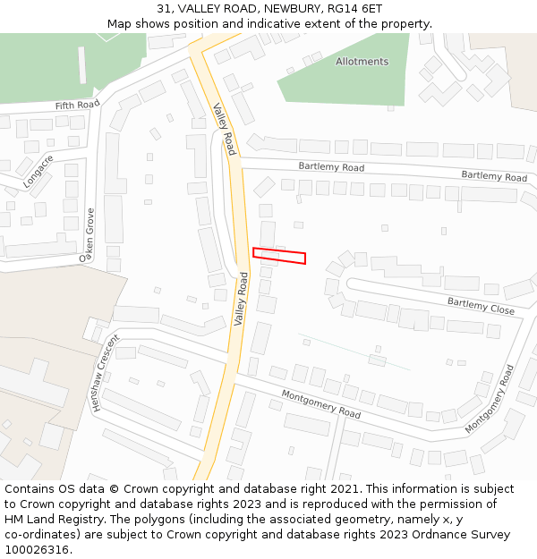 31, VALLEY ROAD, NEWBURY, RG14 6ET: Location map and indicative extent of plot