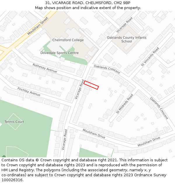 31, VICARAGE ROAD, CHELMSFORD, CM2 9BP: Location map and indicative extent of plot