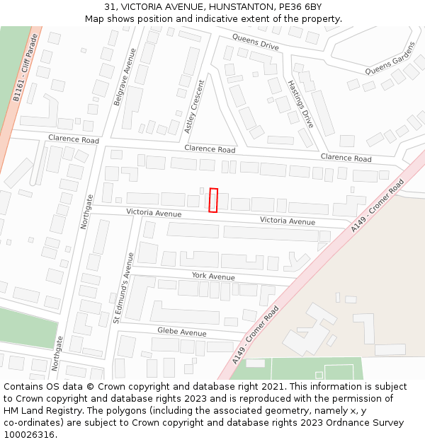 31, VICTORIA AVENUE, HUNSTANTON, PE36 6BY: Location map and indicative extent of plot