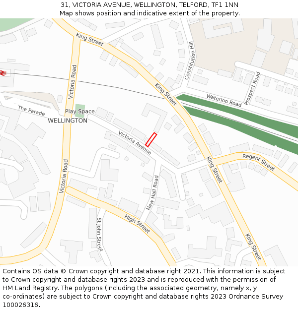 31, VICTORIA AVENUE, WELLINGTON, TELFORD, TF1 1NN: Location map and indicative extent of plot