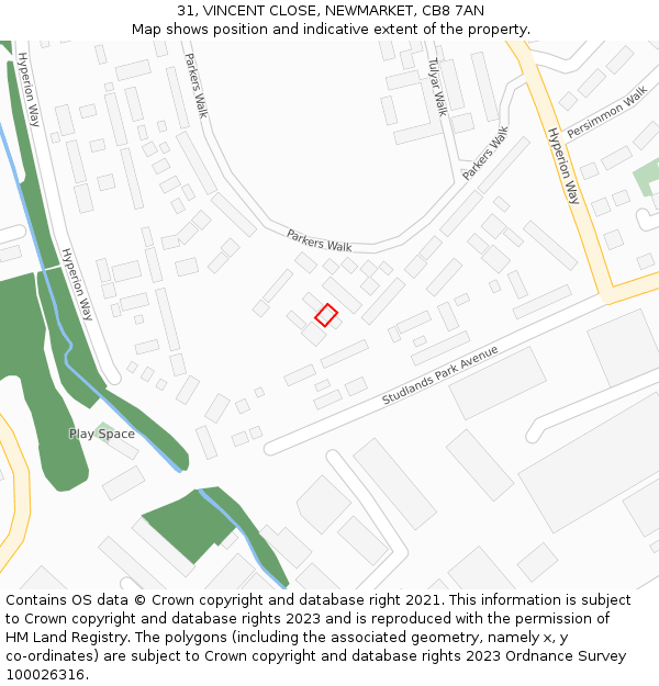 31, VINCENT CLOSE, NEWMARKET, CB8 7AN: Location map and indicative extent of plot