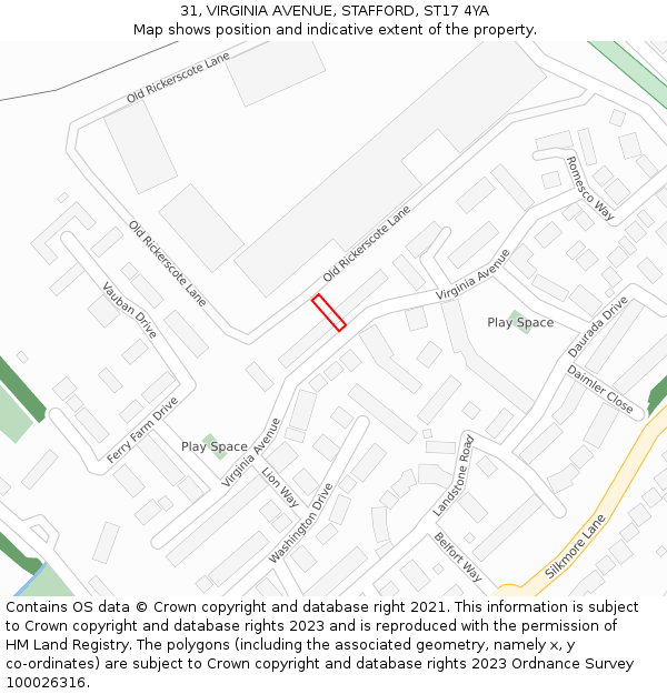 31, VIRGINIA AVENUE, STAFFORD, ST17 4YA: Location map and indicative extent of plot