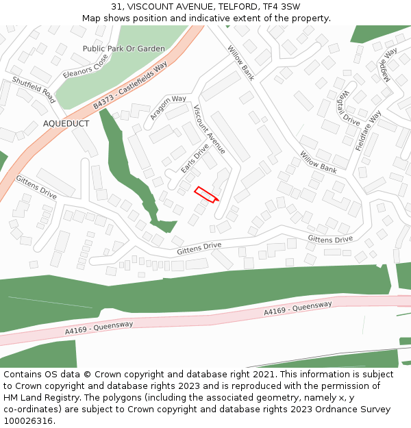 31, VISCOUNT AVENUE, TELFORD, TF4 3SW: Location map and indicative extent of plot