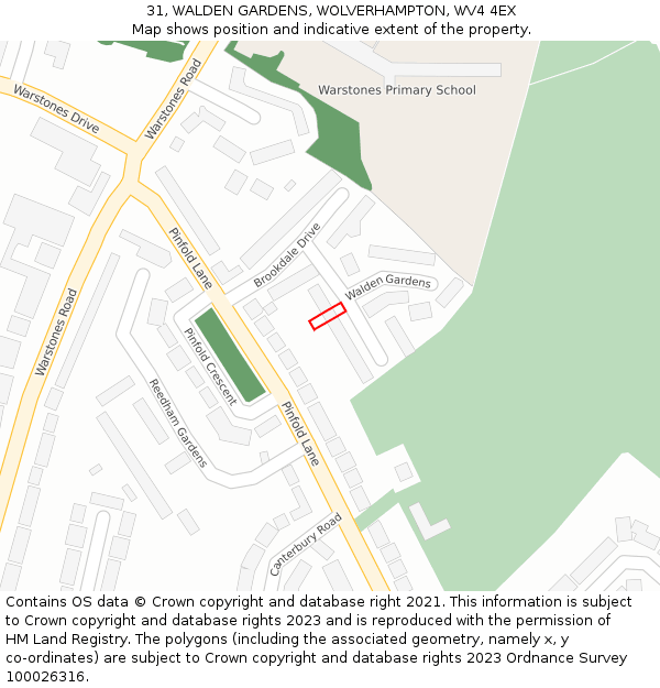 31, WALDEN GARDENS, WOLVERHAMPTON, WV4 4EX: Location map and indicative extent of plot