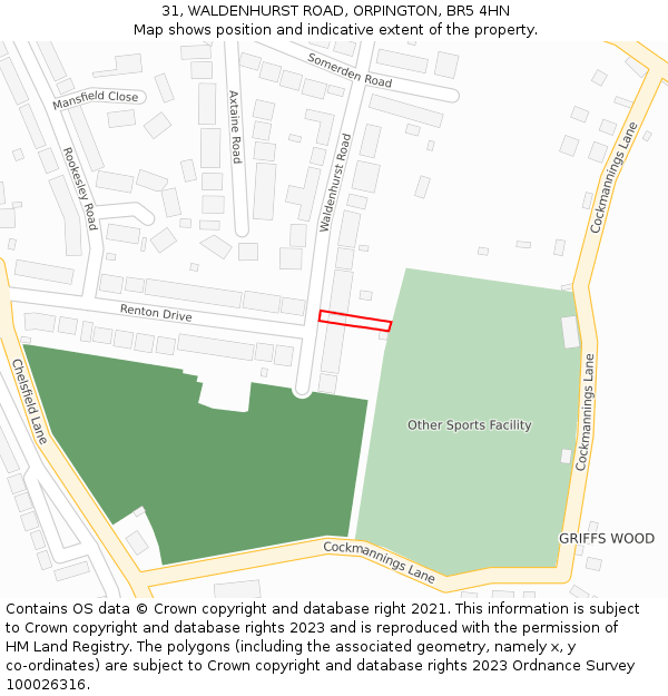 31, WALDENHURST ROAD, ORPINGTON, BR5 4HN: Location map and indicative extent of plot