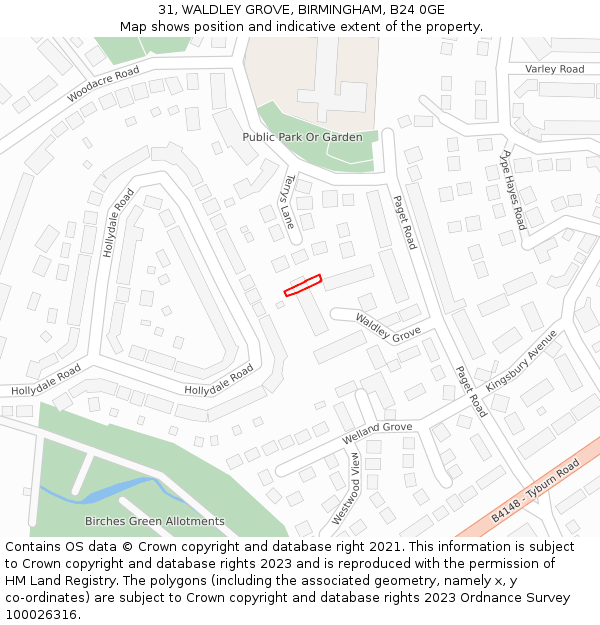 31, WALDLEY GROVE, BIRMINGHAM, B24 0GE: Location map and indicative extent of plot