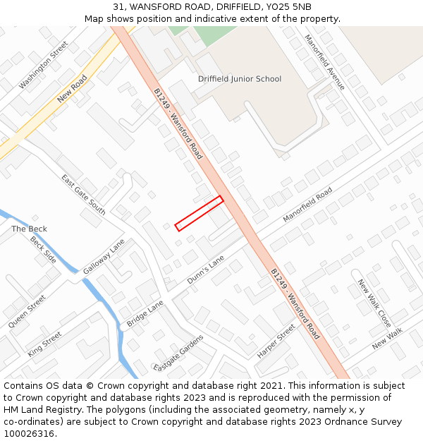 31, WANSFORD ROAD, DRIFFIELD, YO25 5NB: Location map and indicative extent of plot