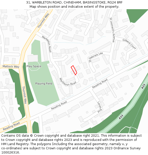 31, WARBLETON ROAD, CHINEHAM, BASINGSTOKE, RG24 8RF: Location map and indicative extent of plot