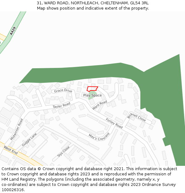 31, WARD ROAD, NORTHLEACH, CHELTENHAM, GL54 3RL: Location map and indicative extent of plot
