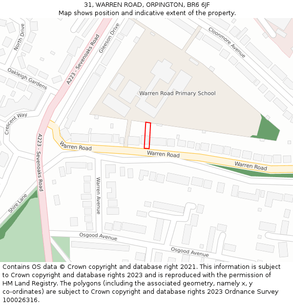 31, WARREN ROAD, ORPINGTON, BR6 6JF: Location map and indicative extent of plot