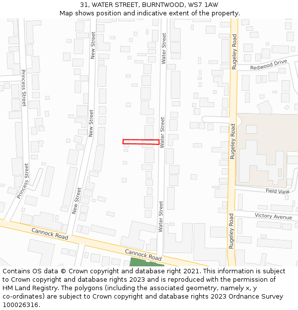 31, WATER STREET, BURNTWOOD, WS7 1AW: Location map and indicative extent of plot