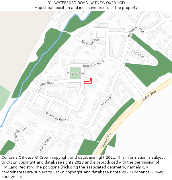 31, WATERFORD ROAD, WITNEY, OX28 1GD: Location map and indicative extent of plot