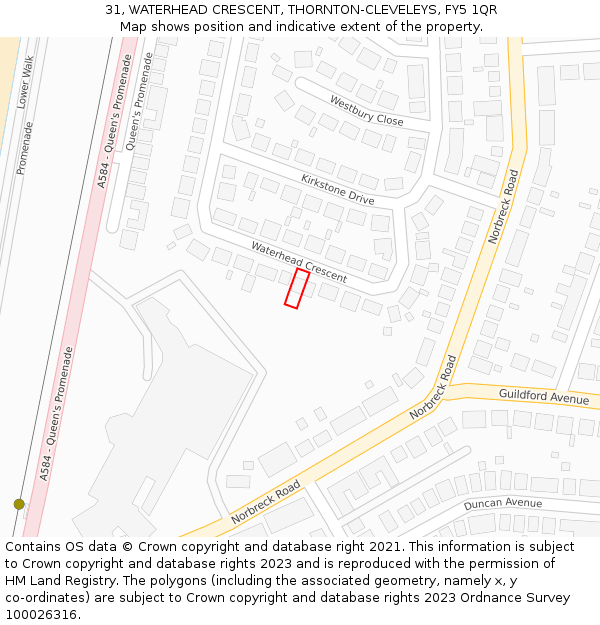 31, WATERHEAD CRESCENT, THORNTON-CLEVELEYS, FY5 1QR: Location map and indicative extent of plot