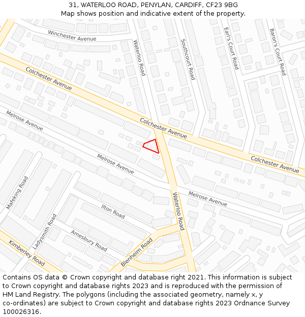 31, WATERLOO ROAD, PENYLAN, CARDIFF, CF23 9BG: Location map and indicative extent of plot