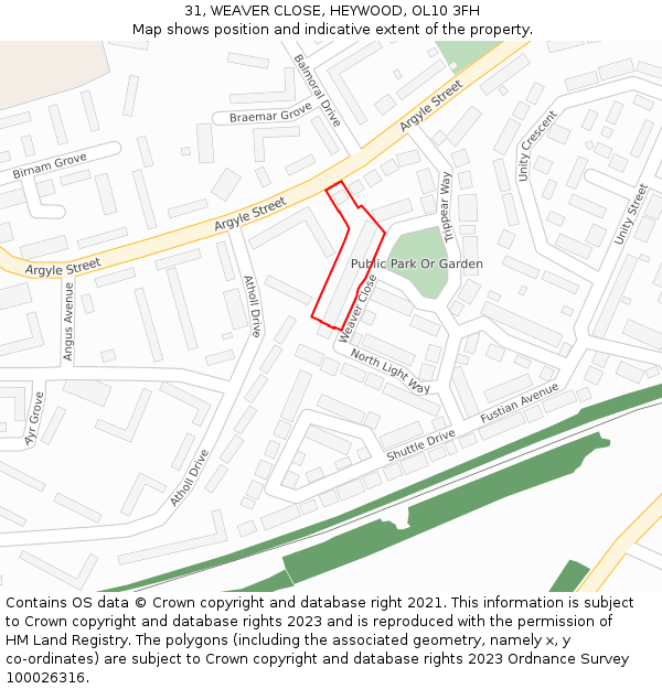 31, WEAVER CLOSE, HEYWOOD, OL10 3FH: Location map and indicative extent of plot