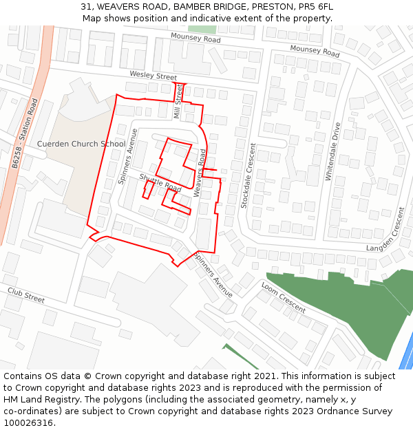 31, WEAVERS ROAD, BAMBER BRIDGE, PRESTON, PR5 6FL: Location map and indicative extent of plot