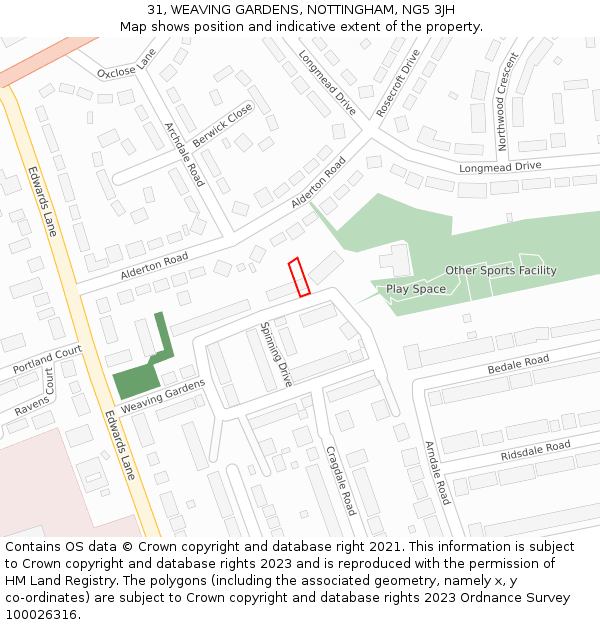 31, WEAVING GARDENS, NOTTINGHAM, NG5 3JH: Location map and indicative extent of plot