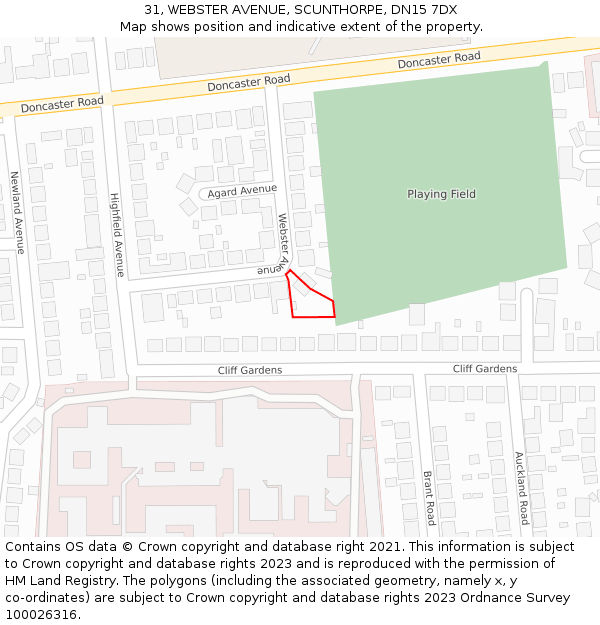 31, WEBSTER AVENUE, SCUNTHORPE, DN15 7DX: Location map and indicative extent of plot
