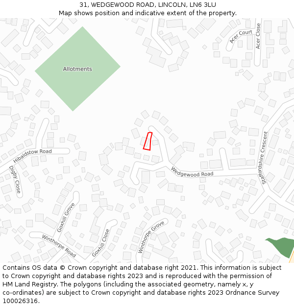 31, WEDGEWOOD ROAD, LINCOLN, LN6 3LU: Location map and indicative extent of plot