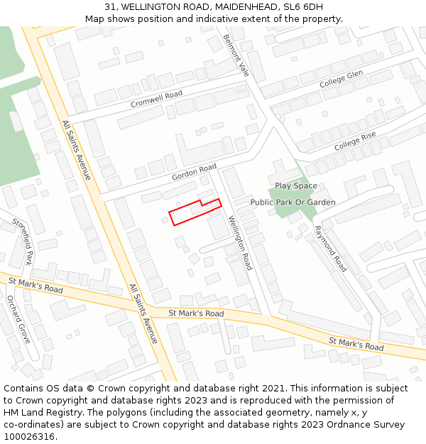31, WELLINGTON ROAD, MAIDENHEAD, SL6 6DH: Location map and indicative extent of plot