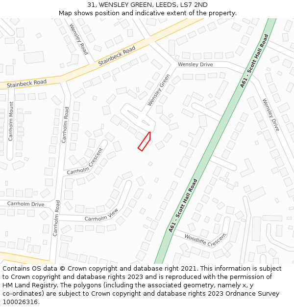 31, WENSLEY GREEN, LEEDS, LS7 2ND: Location map and indicative extent of plot