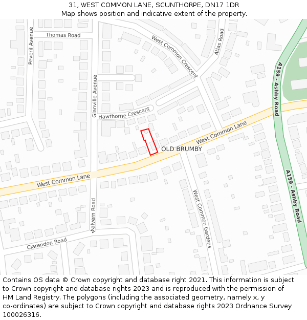 31, WEST COMMON LANE, SCUNTHORPE, DN17 1DR: Location map and indicative extent of plot